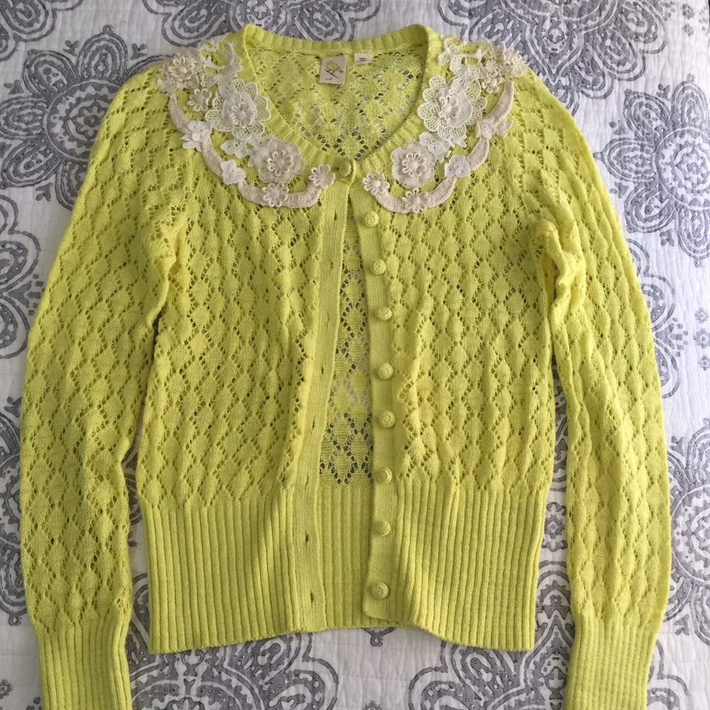 Anthropologie Yellow Bird Lace Valance Sweater - S